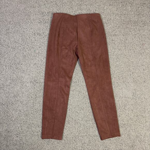 T Tahari Faux Leather Brown Suede Pull On Pants US Women's L - Picture 2 of 9